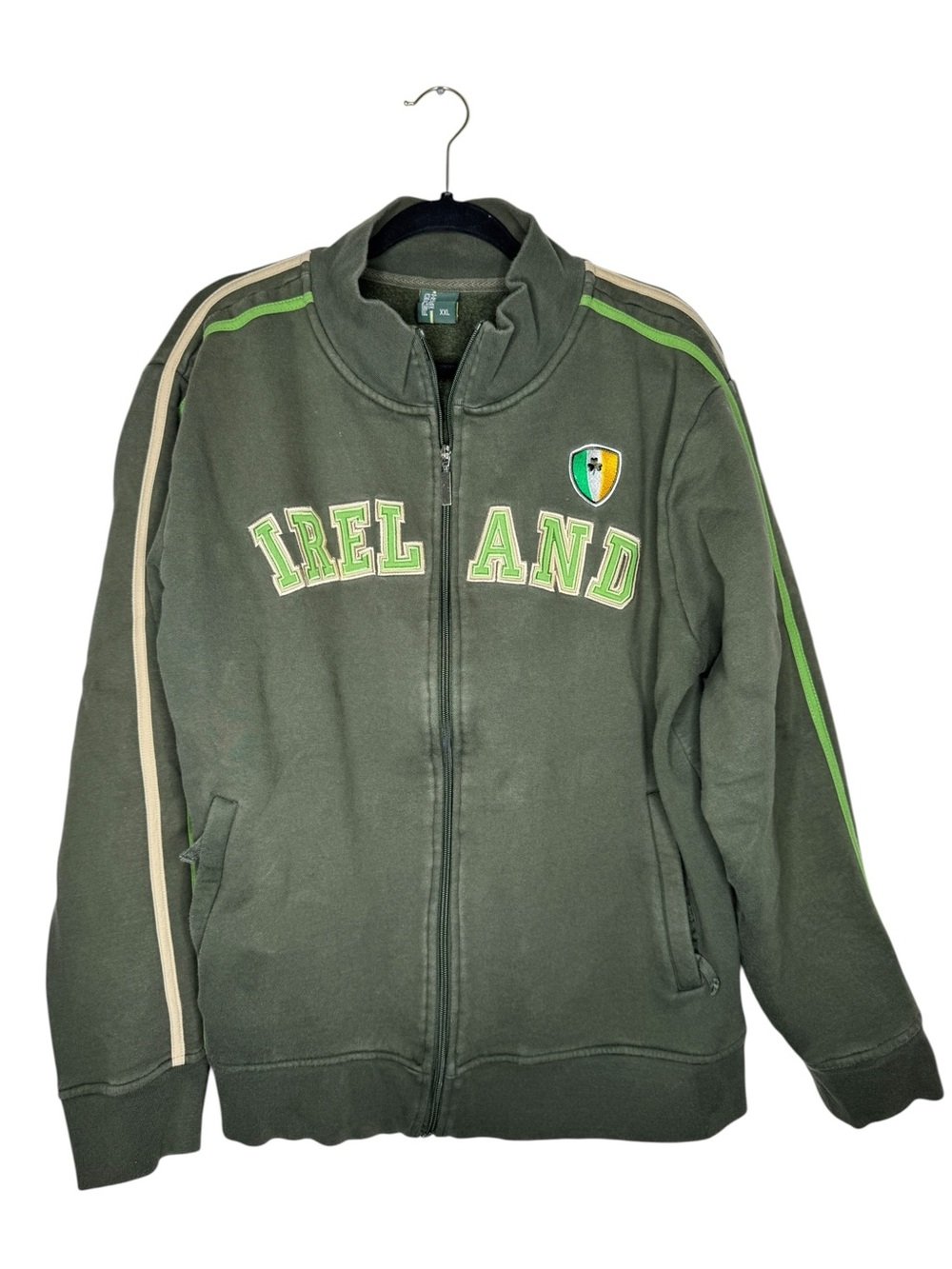RETRO IRISH / green Ireland patch logo full zip sweatshirt / XXL